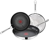 Tefal Jamie Oliver - Juego de 3 Sartenes 20/24/28 cm, Apto inducción, antiadherente, revestimiento titanio, Thermo-signal, apto lavavajillas y horno, acero inoxidable