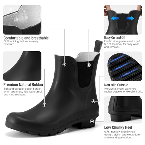 HISEA Short Rain Boots for Women Waterproof, Women's Ankle Rubber Boot for Garden Farm Lightweight Fashion2