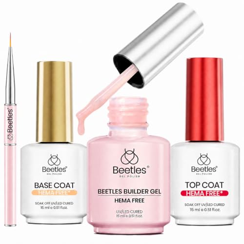 Beetles Builder Nail Gel Set, 4Pcs Nude Pink, Base, Top & Nail Ar...