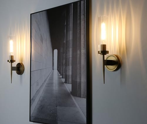 PERMO Vintage Bronze Antique Single Wall Sconce Lighting Fixture with 2.8" Cylindrical Clear Glass Shade (1 Head) - Image 4