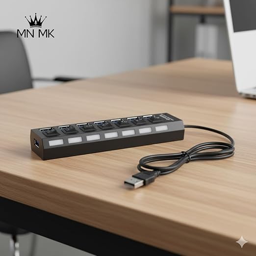 Image of 4 in 1 Portable USB C Hub (Type-C to 4 USB-A Ports) with Aluminum Shell, USB Port Hub 3.0 Compatible for PC, Tablet, and Smartphone - Black STXXOR (7-Port)