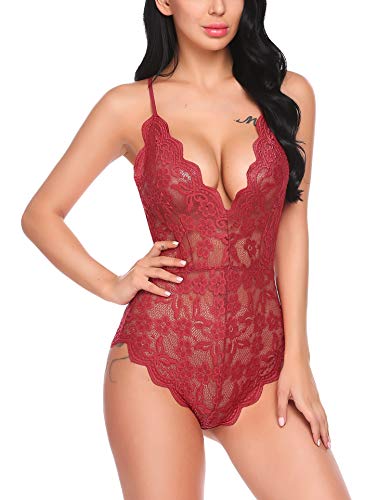 wearella Body sexy en dentelle pour femme, Rouge, M Cover