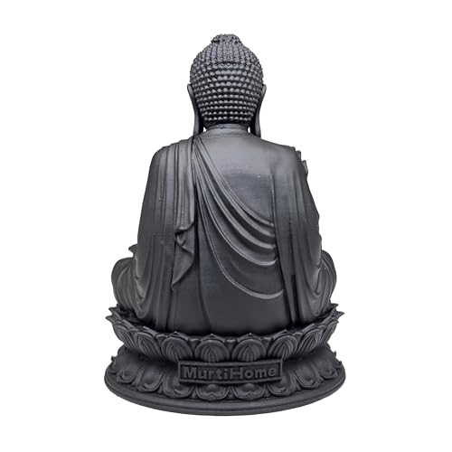 Image of MurtiHome Tian Tan Buddha Idol, Siddhartha Gautama The Shakyamuni Statue | 8 cm Tall Small Black Color Figure Made From UV Resin, Crafted by 3D Printer for Car Dashboard, Home, Office, Gift