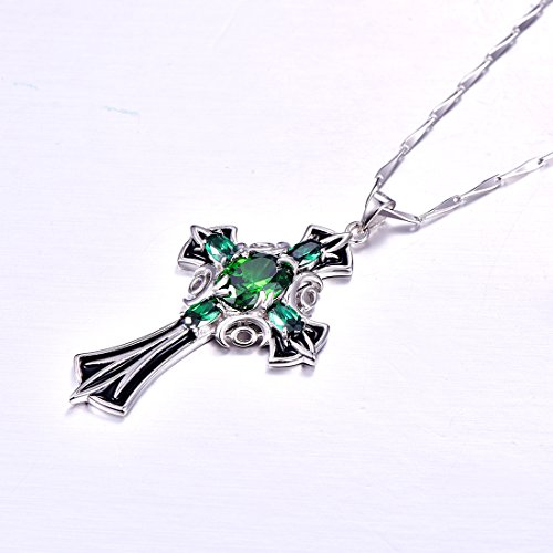 Cross Necklaces for Women, Black Finished 925 Sterling Silver Pendant Necklace Created Emerald CZ Celtic Cross Jewelry Necklace Trendy Gifts 18" Chain2