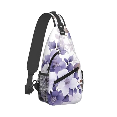 Bolso bandolera con patrón de flores moradas para mujer y hombre miniatura 2
