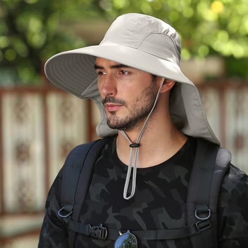 Image of Fishing Hat, UPF50+ Wide Brim Sun Hat for Men Women, UV Protection Hiking Beach Bucket Hats Summer Safari Hat