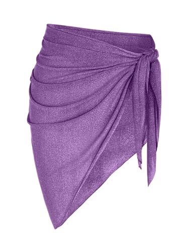 Image of Metallic Shiny Short Sarong Coverups for Women Semi Sheer Bikini Cover Up | Swimsuit Skirt Beach Bikini Cover Up Bathing Suit Wrap