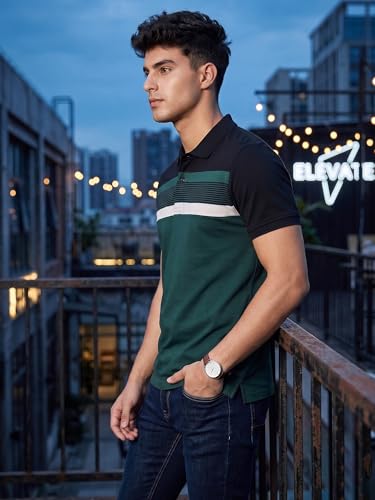 Image of XENOVAURBAN Polo t Shirt for Man | Striped Pattern Mens Cotton Polo Neck T-Shirt with Collar | Regular fit | Breathable and Soft - Polo-Striped-P