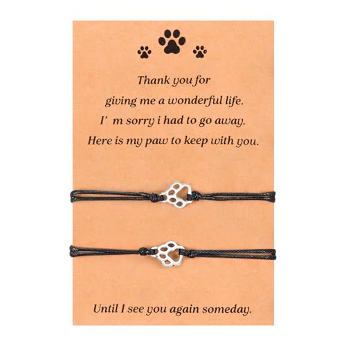 TIESOME 2 St&uuml;ck Haustier Todes Gedenk Geschenk Armband, Hundepfoten Druck Geschenk Pfoten Armband Set Hunde Todes Pelzige Freunde