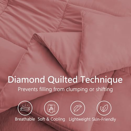 Image of TEXARTIST Premium 2100 Series King Comforter All Season Breathable Dusty Pink Comforter Soft Quilted Down Alternative Duvet Insert with Corner Tabs Luxury Hotel Style (90 inchx106 inch)