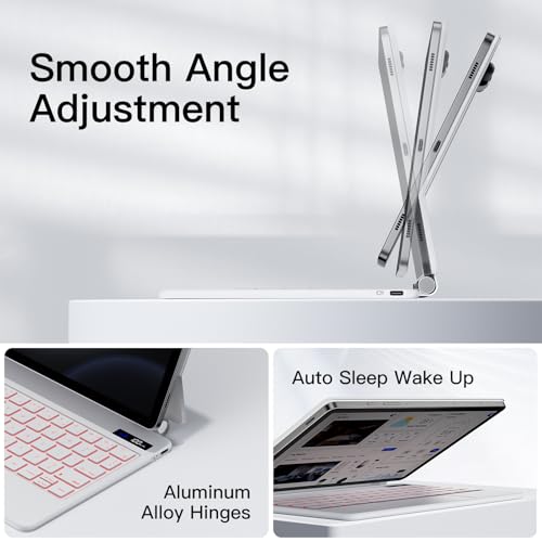 Image of JUQITECH Magic Keyboard Case for Samsung Galaxy Tab S10 Lite S10 FE S9 FE 10.9 Inch S11 S9 11 inch, Floating Cantilever Magnetic Stand Wireless Backlit Trackpad Keyboard, S Pen Slot LED Display