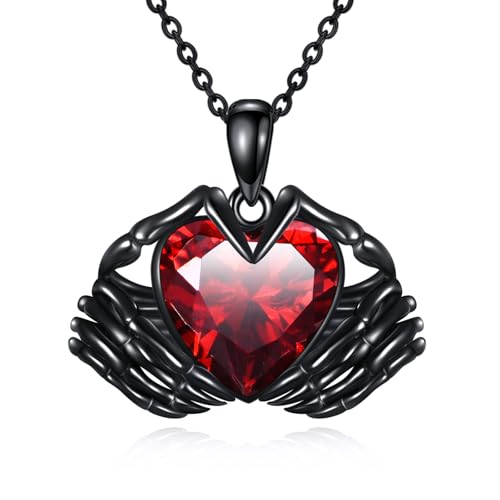 TIGER RIDER Claddagh Necklace Sterling Silver Skull Hand Heart Ruby Necklace Jewelry Gifts Halloween for Women Men