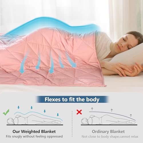 Weighted Blanket (10 lbs 47"x70" Twin Size) Adult Cooling Breathable Heavy Blankets with Glass Beads, Soft Throw Blanket for All Seasons (Pink) - Image 5