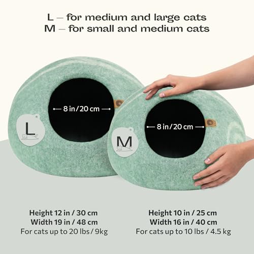 Image of MEOWFIA Cat Cave - Premium Felt Cat Bed for Indoor Cats, Handmade Merino Wool (Pistachio, Large)