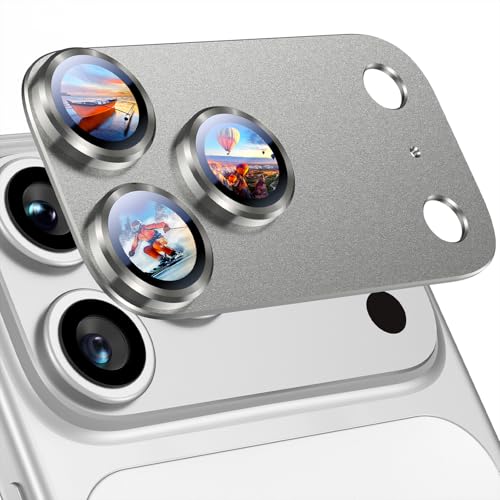 Image of Uyiton Compatible with iPhone 17 Pro Max Camera Lens Protector - [Not Easy to Break][Strong Adsorption][Case-Friendly] Metal Tempered Glass Rear Camera Screen Cover - Natural Titanium