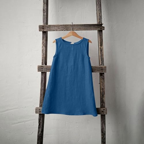 Girl's Summer Dresses Sleeveless Cotton Linen Beach Athletic Dresses Kids Cute Back Tie A Line Tank Dresses Clothes4