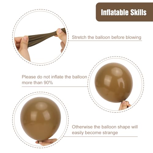 Image of RUBFAC 135pcs Brown Balloons Different Sizes Pack of 18 12 10 5 Inch, Latex Boho Neutral Coffee Tan Balloon Garland Arch Kit for Baby Shower Jungle Safari Fall Birthday Bear Themed Party Decorations