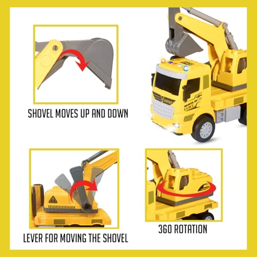 Image of Amazon Brand - Jam & Honey Friction with Lights & Sound Trucks for Kids | Excavator Truck for Kids for Age 3+ Years | Yellow