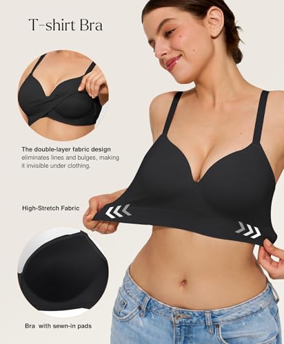 Image of Popilush Bras for Women No Underwire Seamless Wireless Support Bra Full Coverage Comfort T Shirt Bralette