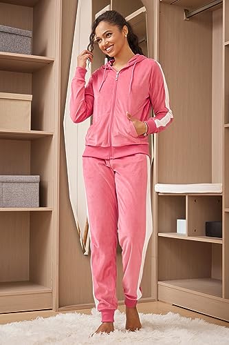 Image of Velour Tracksuit Womens 2 Pieces Joggers Outfits Jogging Sweatsuits Set Soft Sports Sweat Suits Pants