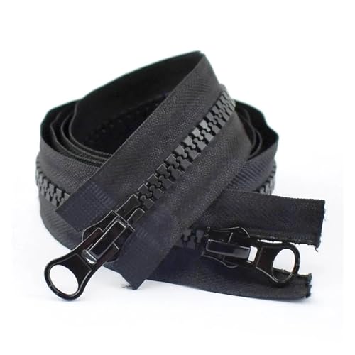 Cremallera de resina 8#, 60-250cm, doble deslizador, extremo abierto, chaqueta, abrigo, tienda, cremalleras negras, accesorios ropa costura DIY para Sastre Costura Bolsa(Black,200cm)