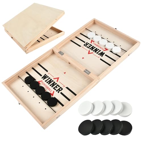 Jeu de Palet, Fast Sling Puck Game, Interaction à Deux Passe Trappe Bois, Jouets de Société, Foosball Table Slingpuck en Bois, pour Interactives...