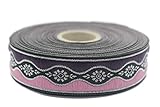 Länge:10 Meters Breit:25mm 10 Meter Webborte Webband Jacquardborte Trachtenborte Stickerei Lila Blumen Motiv 25mm