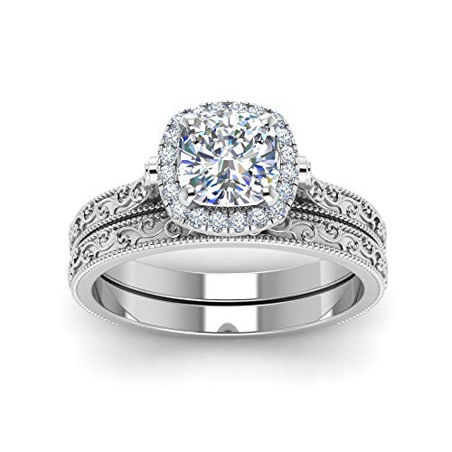Image of Choose Your Gemstone Hand Engraved Halo Cushion Wedding Ring 925 Sterling Silver Cushion Shape Wedding Ring Sets Matching Jewelry Wedding Jewelry Easy to Wear Gifts US Size 4 to 12
