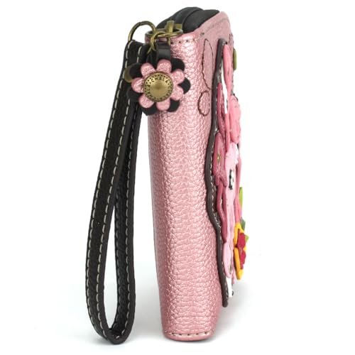 Image of CHALA Zip Around Wallet, Wristlet, 8 Credit Card Slots, Sturdy Pu Leather - Flamingo Group - glitter pink