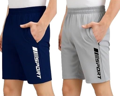 Pack of 2 Mens Solid Shorts Combo Premium Lycra Half Pant for Men Workout Sports Track-image-12