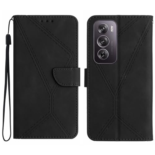 Rfvzubemok Compatible with Oppo Reno12 Pro 5G Case,Compatible with Oppo Reno12 Pro (China) 5G Kickstand Flip Card Slot Magnetic Closure Phone Cover Black