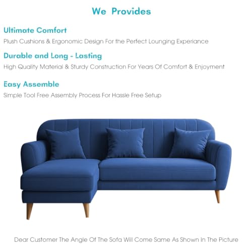 Image of Atticus LHS 4 Seater L Shape Sofa Set with Ottoman for Living Room (Blue Fabric) Premium Fabric Sofa Set