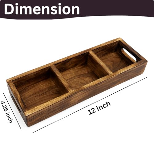 Image of HusNain Wooden Bathroom Tray with 3 Compartments Multipurpose Kitchen Countertop Organizer, Soap Dish, Candles & Accessories Vanity for Bathroom Sink (3 Compartment)