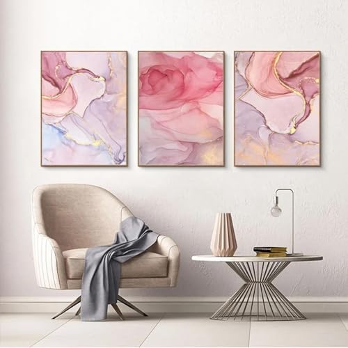 Tableau moderne abstrait violet rose et or haut de gamme pour grand salon