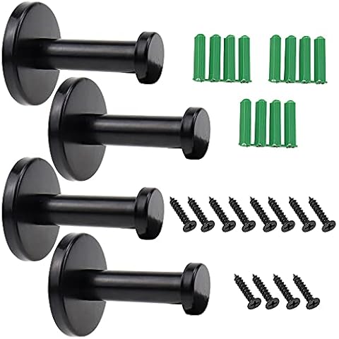 LbsAMP Black Round Wall Hooks, 54 mm Concealed Coat Hooks with screw Wall Mounted Hook Rack for Kitchen, Bathroom, Bedroom - 4pcs Cover