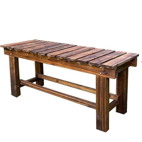 MJMLUCK Banc d'extérieur sans Dossier, Banc de Jardin en Bois, Banc de terrasse en Bois, Banc de Salle à Manger pour Deux Personnes avec Lattes pour Jardin,...