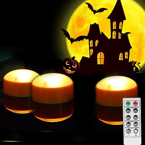 Image of QIDEA LED Pumpkin Lights with Remote and Timer, Battery Operated Bright Flickering Flameless Candles for Pumpkin Decor, Jack-O-Lantern Halloween Party Decorations,Orange Color, 3 Pack