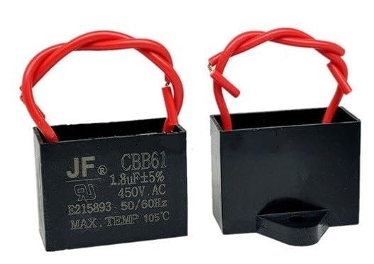 Condensador de Arranque CBB61 1,8 µF 450V AC con 2 Cables - Hasta 105°C, para Motor Ventilador Techo Bomba Máquina Lavadora (1,8uf)