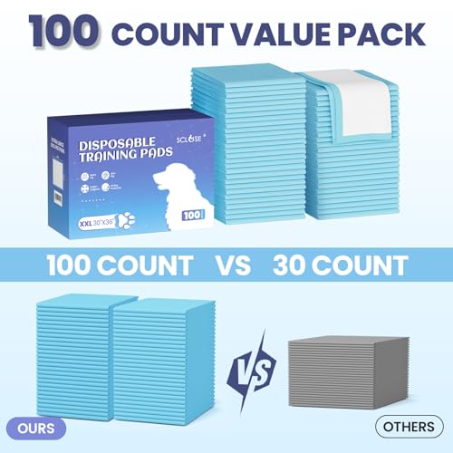 Image of SCLOSE Puppy Pads XXL 100 Count 30 inchx36 inch Dog Pee Pads Extra Large Potty Pads | Wee Wee Pads Great Value 7-Layers Super Absorbent Leak-Proof Disposable Training Pads for Puppies Doggie Pads Housebreaking