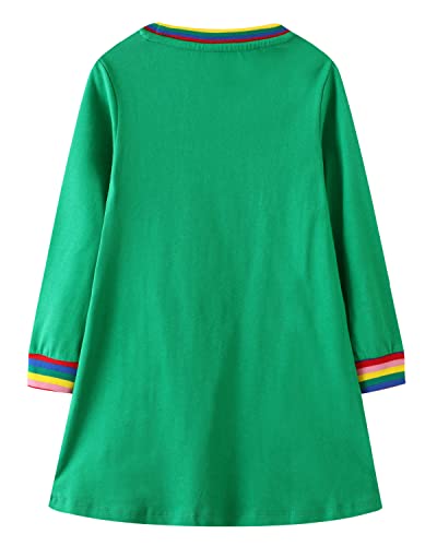 Image of Girls Cotton Long Sleeve Casual Cartoon Appliques Striped Jersey Dresses