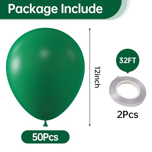 Image of KALOR 12 Inch Dark Green Balloons, 50 Pcs Latex Helium Balloons for Kid's Birthday Party, Baby Shower, Wedding, Graduate Party Decorations