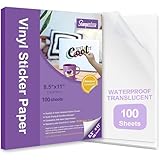 100 hojas de papel adhesivo de vinilo de alta calidad, impermeable, translúcido, autoadhesivo, transparente, para manualidades, secado rápido y resistente al desgarro, para cualquier impresora de