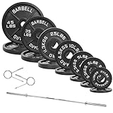Fitvids Olympic 2-Inch Cast Iron Barbell Set, Including 255 Pounds Weight Plates Set & 7FT Olympic Bar(300 Pounds Total), Multiple Packages