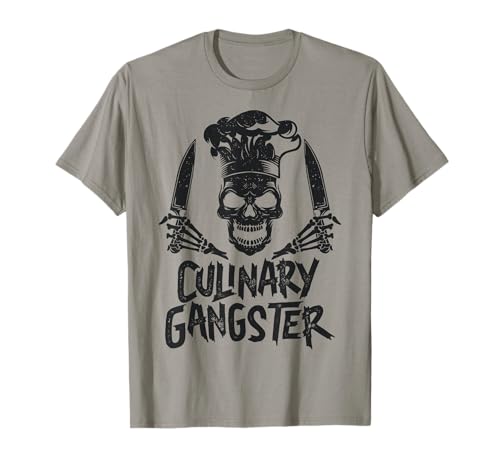 Chef Culinary Gangster Couteau de cuisine pour homme et femme Motif tête de mort T-Shirt