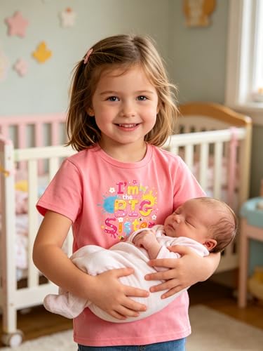 Image of Funnycokid Big Sister Shirts for Girls Pregnancy Announcement Toddler Promoted to T-Shirt 1-7 Years