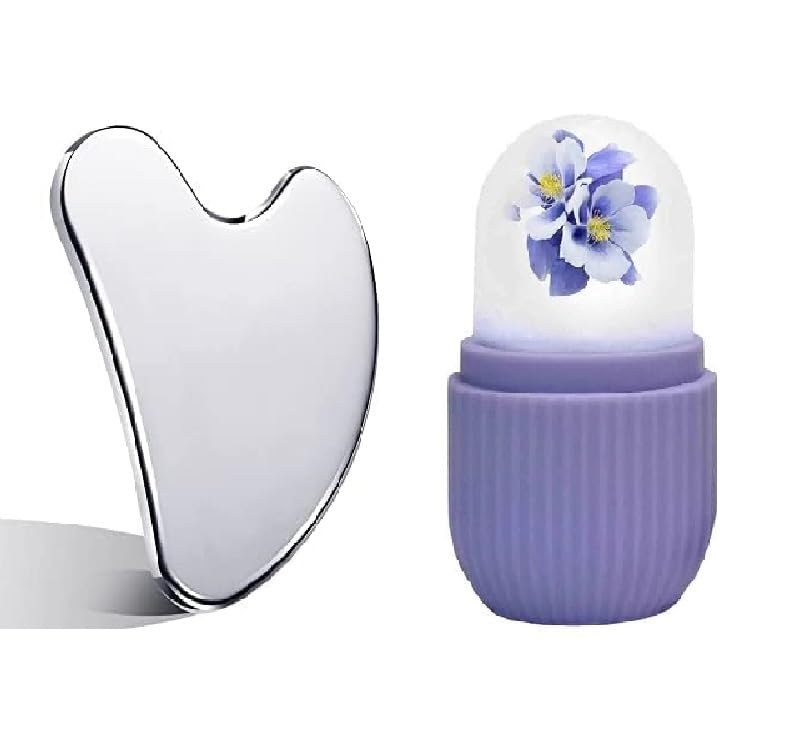 Gua Sha Tool For Face | Stainless Steel Gua Sha | Facial Tools Metal Gua Sha With Ice Roller Massager | Tighten Skin Care Tools | Beauty Tool For Body Eyes Neck Massager Heart Shape