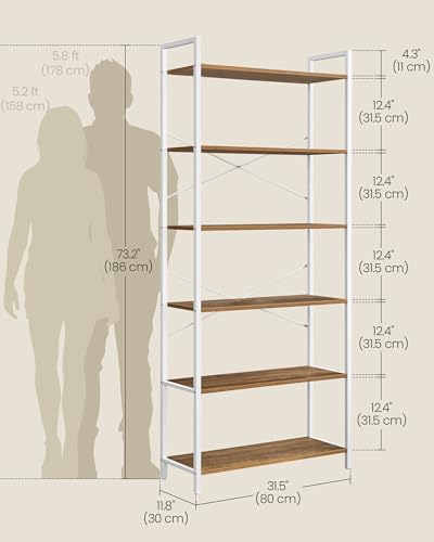 Image of VASAGLE 6-Tier Bookshelf, Bookcase with Steel Frame, Book Shelf for Living Room, Home Office, Study, 11.8 x 31.5 x 73.2 Inches, Industrial Style, Honey Brown and Cloud White ULLS082K01