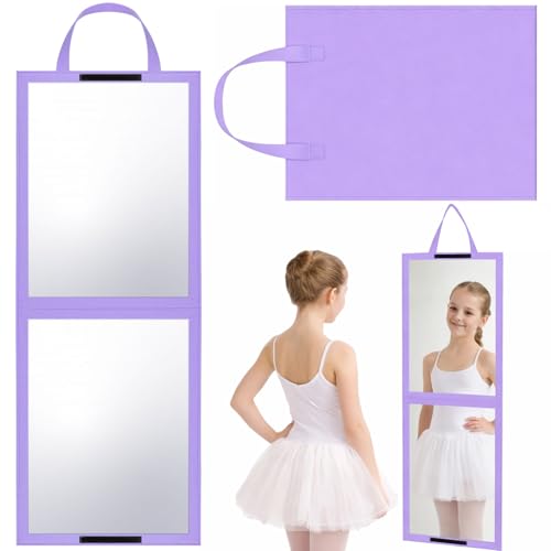 GlikCeil Foldable Portable Full Length Mirror for Dancer, Camping, Travel Purple 33.5" x 13.4" Portable Hanging Folding Mirror with Handle for Dance Competition Travel Full Body Backstage Mirrors