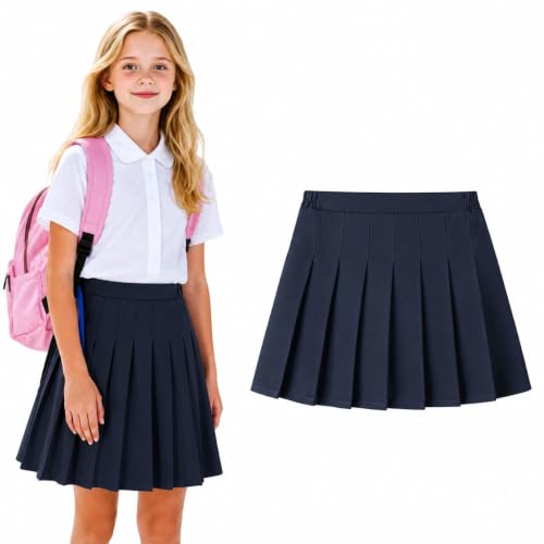 HILEELANG - Girls School Uniform Pleated Scooter Skirt with Built-in Shorts - Navy - Best Deal on Amazon