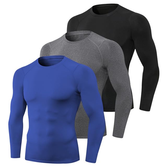 3-teiliges Langarmshirt, Kompressionsshirt für Herren, Sportshirt Langarm Funktionsshirt Atmungsaktiv Und Feuchtigkeitsableitend